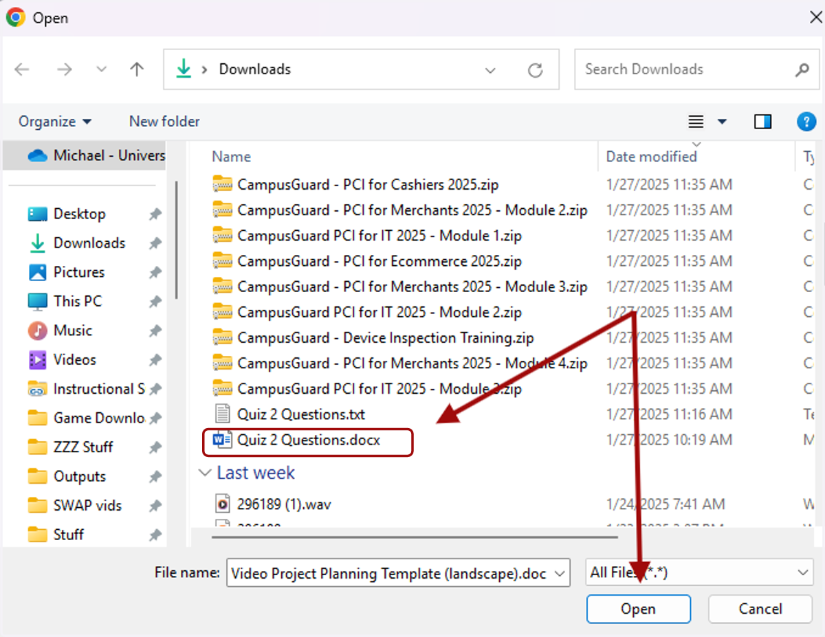 Click the file you want to attach and then click the Open or Okay button