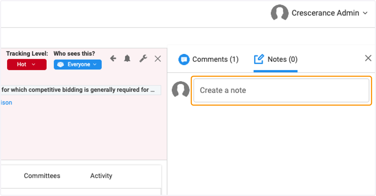Click on Create a note