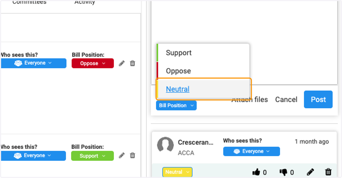 Select Bill Position