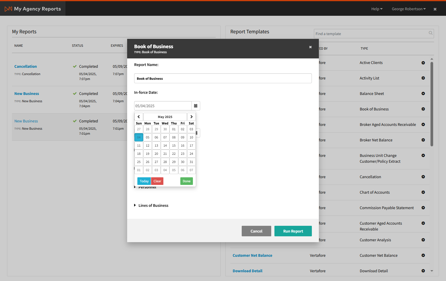 Under In-Force Date, select Today