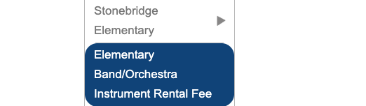 Scroll down the left hand navigation buttons until you find Band/Orchestra School Instrument