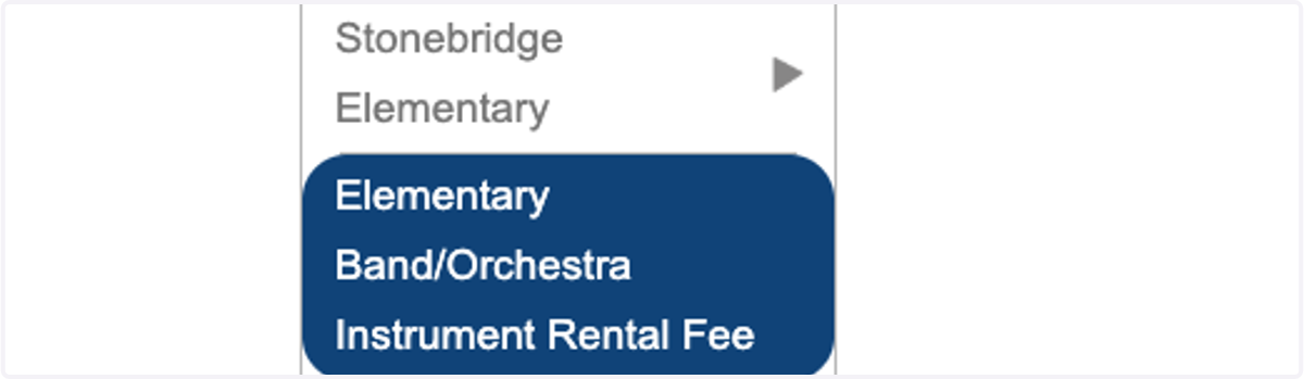 Scroll down the left hand navigation buttons until you find Band/Orchestra School Instrument