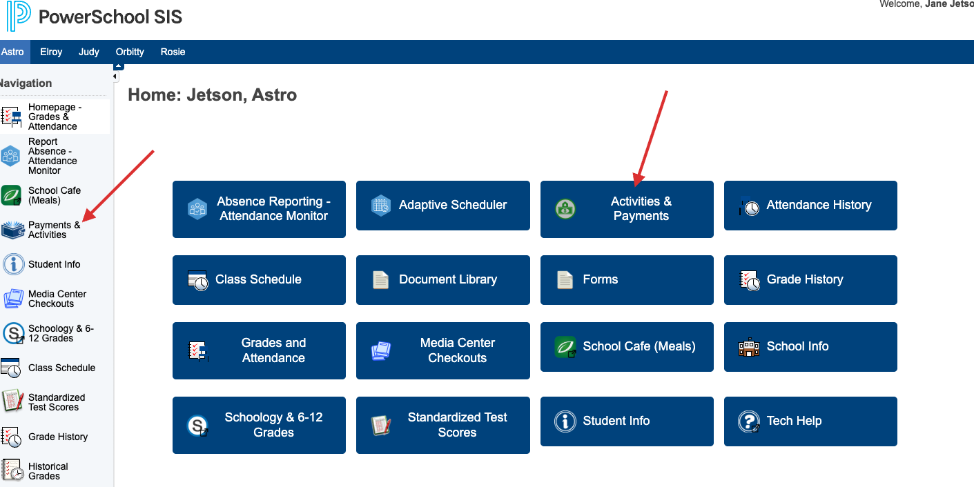 Navigate to the Activities and Payment area: