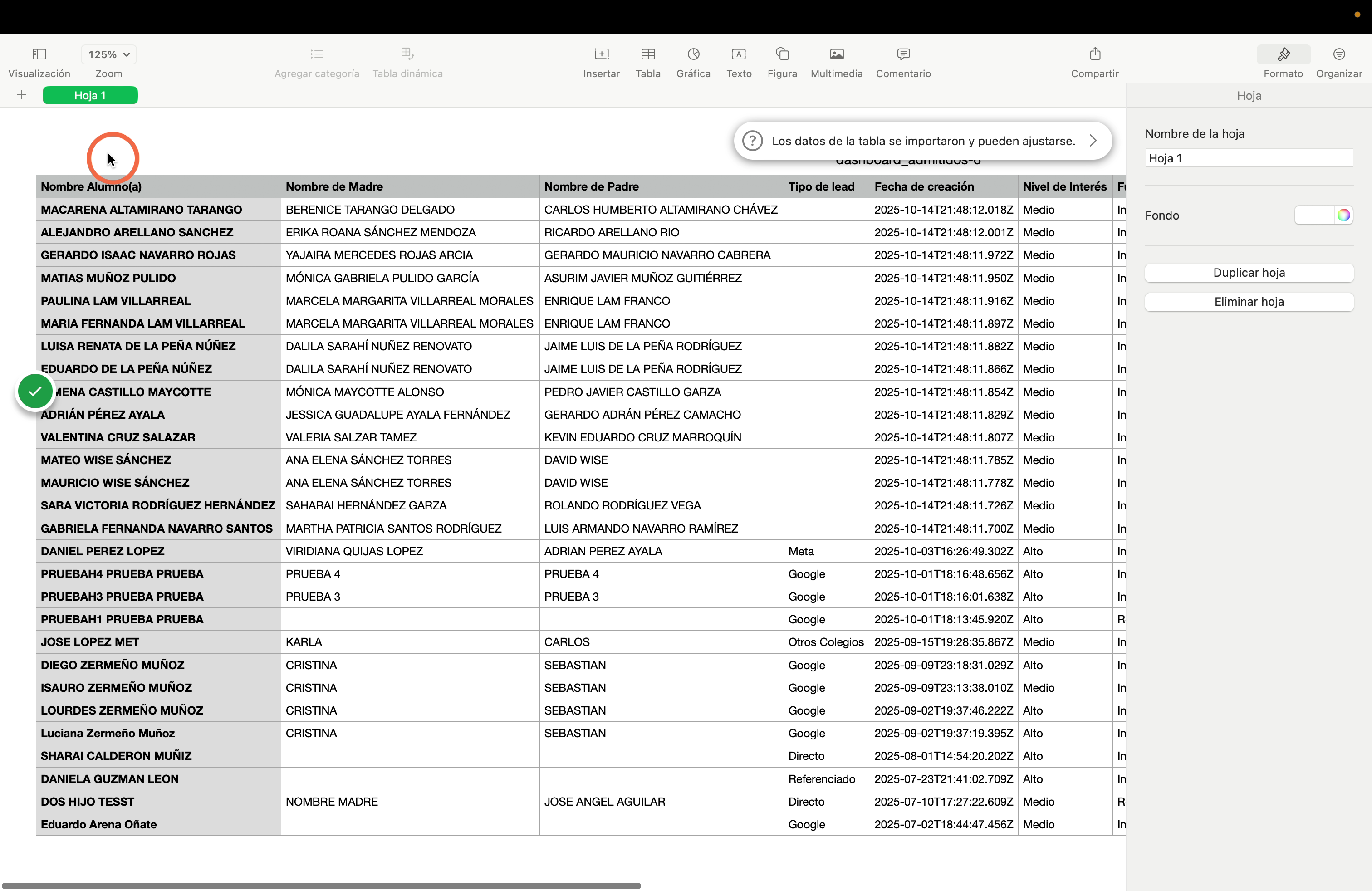 Lista Alumnos Actuales