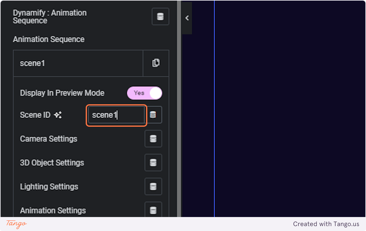 Type "scene1" to match what we specified in the gsap menu