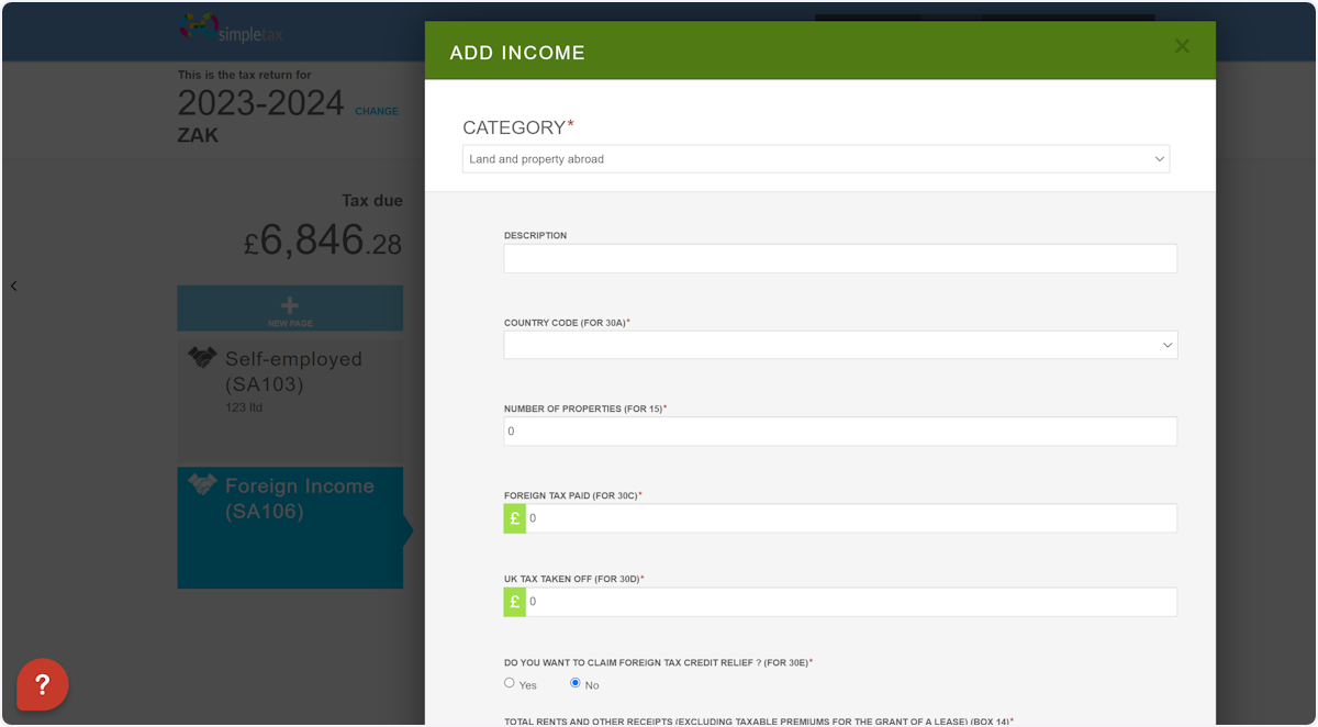 Fill in all of the required boxes including 'PROPERTY INCOME ALLOWANCE(BOX 14.1)' and then click 'SAVE' at the bottom