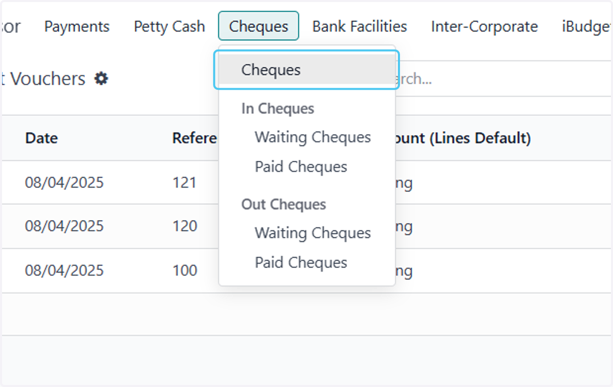 Click on Cheques