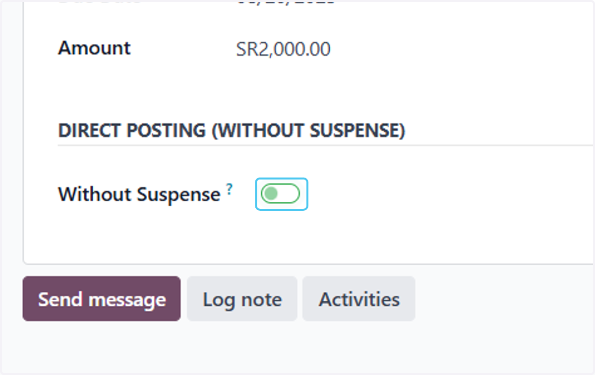 This option is available if you do not want to have an intermediary account for the cheque.