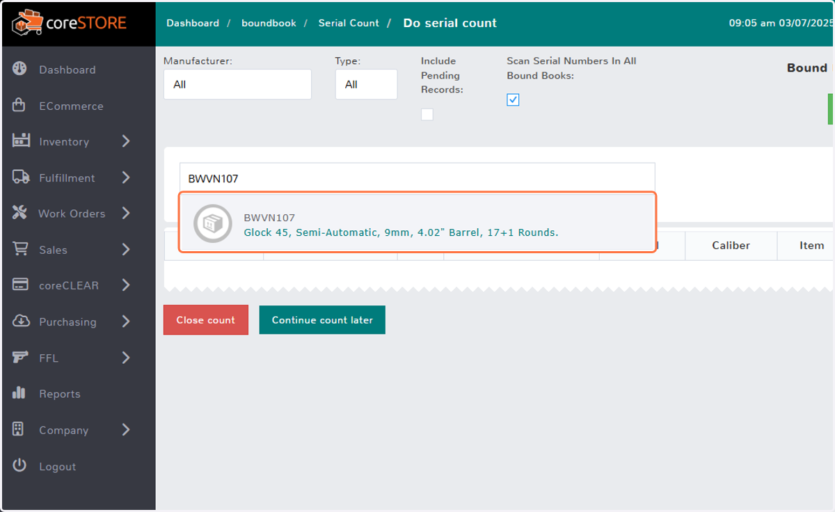 Enter Serial Numbers into Count