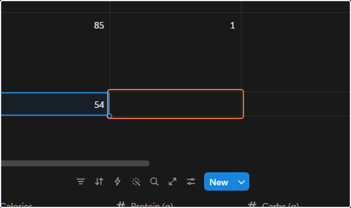 Click the next cell and enter grams protein.