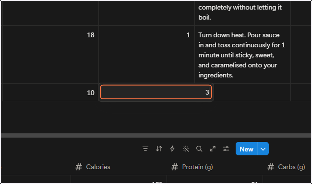 Click the next cell and enter grams fats.