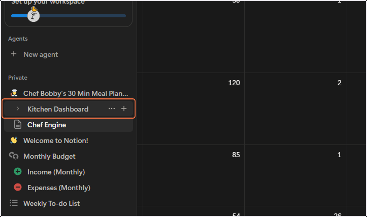 Click on Kitchen Dashboard