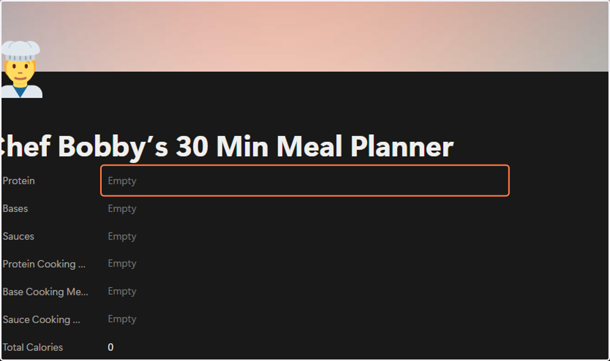 Click on Empty to select a protein from the list of proteins from the Kitchen Engine