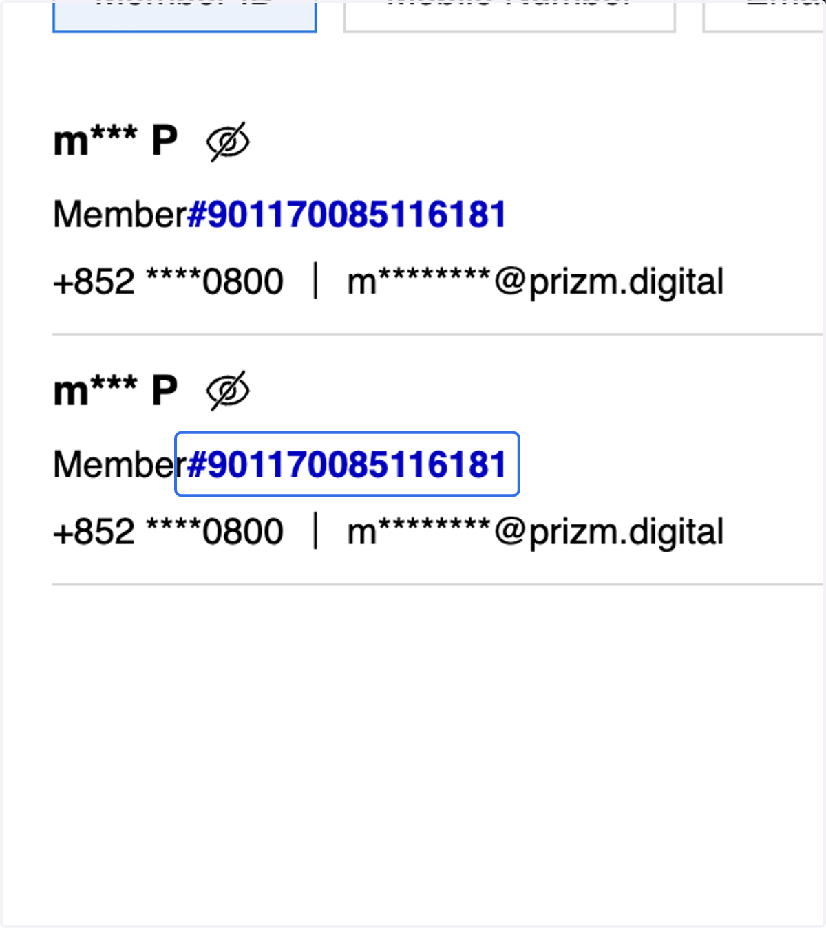 Click on the selected member ID