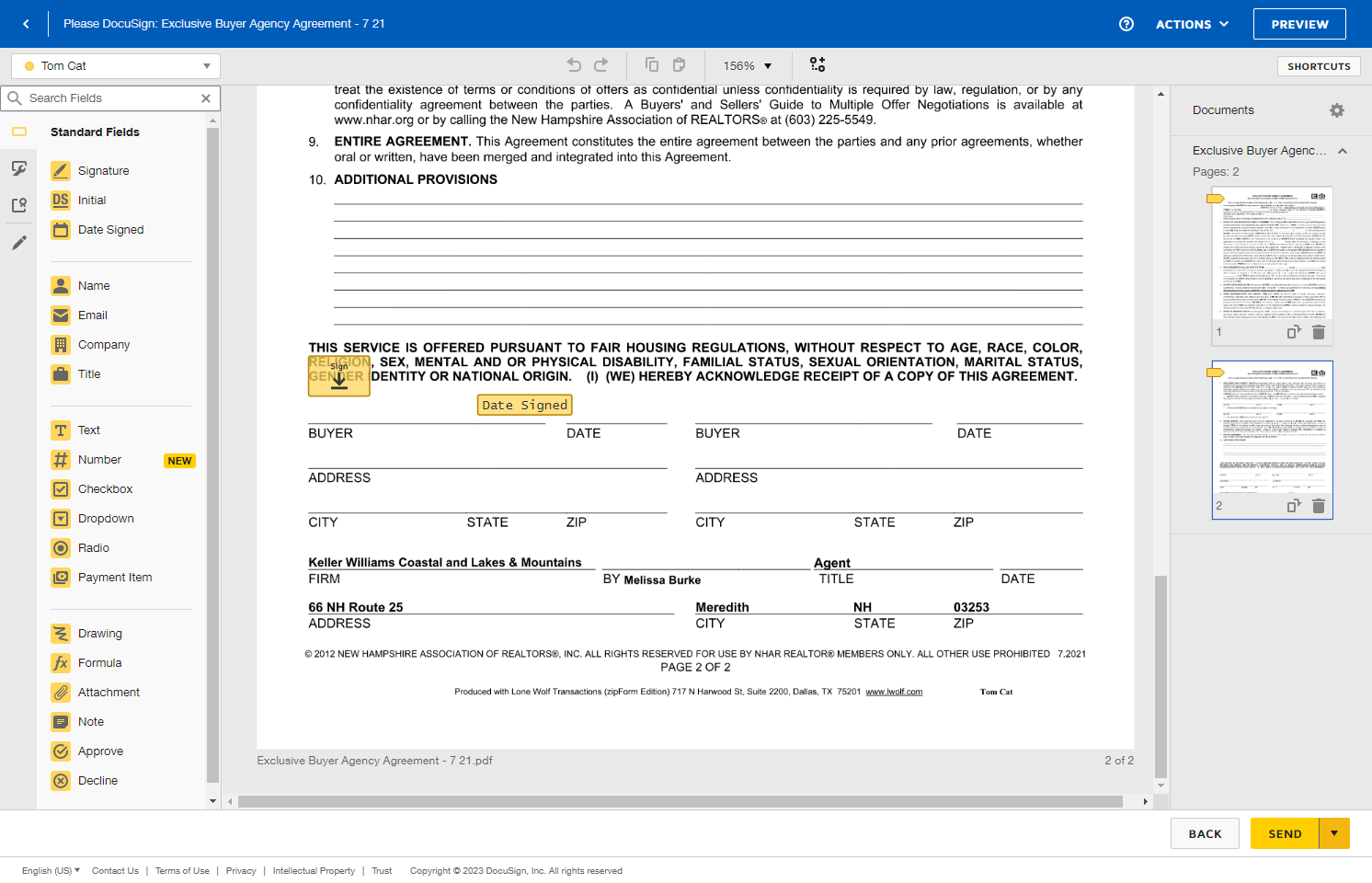 Once you've added the fields for signature for each recipient, you can SEND or SEND Later.