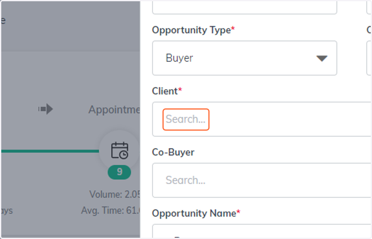 Search for the client OR enter the client