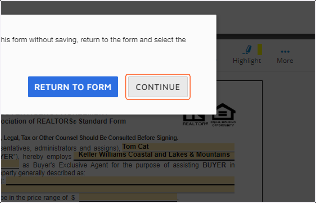 Click on CONTINUE