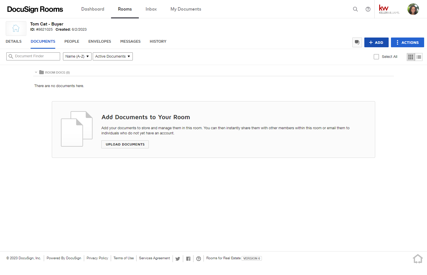 Go to your DocuSign Documents Screen and Click on ADD…