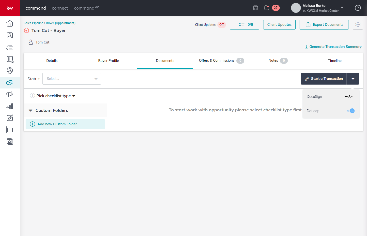 If you have more than one signing platform connected to Command, you may need to select DocuSign.