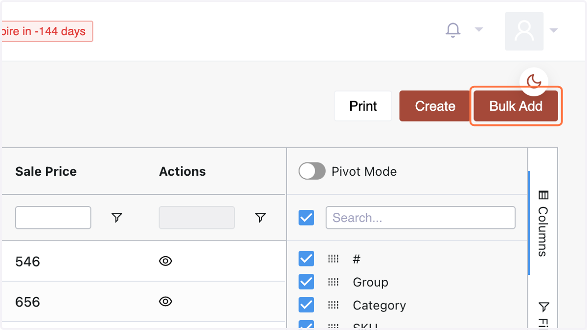 For bulk upload, click "Bulk Add,"