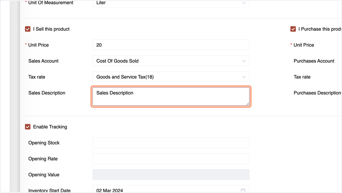 Type "Sales Description"