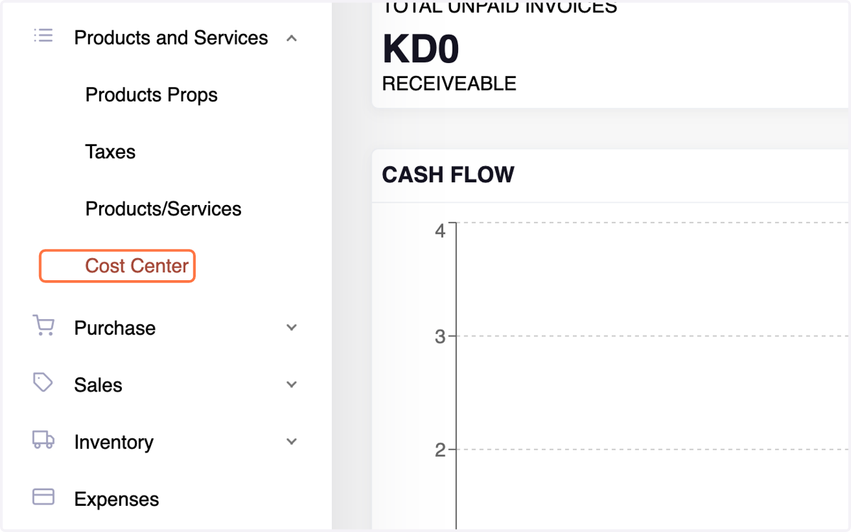 Access "Cost Center" under the Products & Services menu.