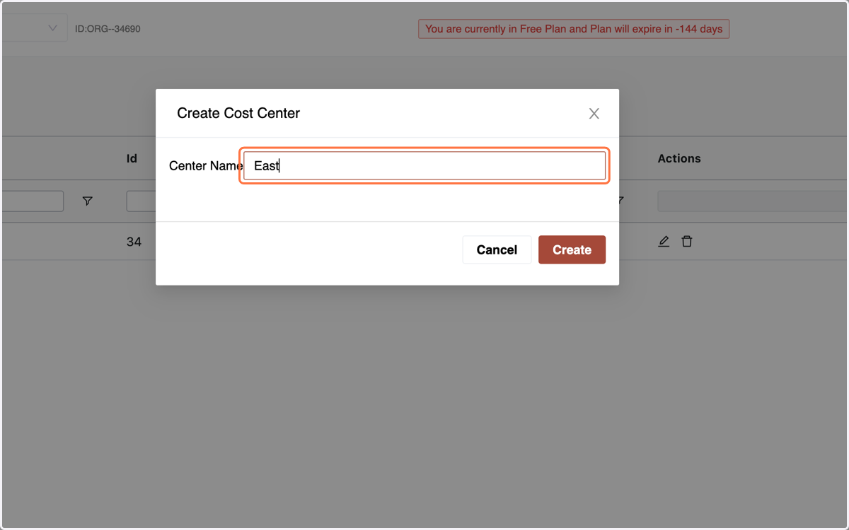 enter the Name of the Cost Center.