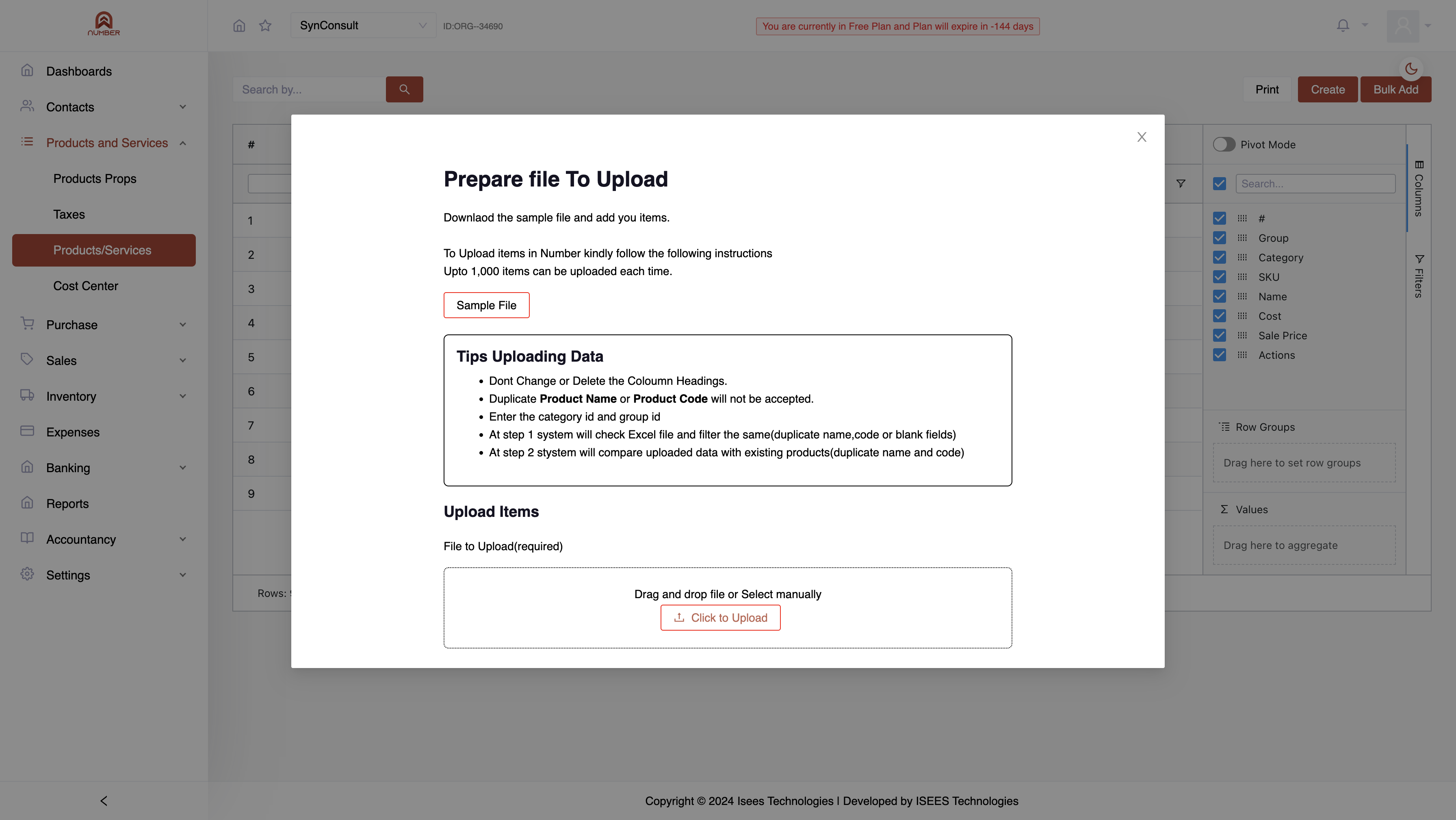 add products, upload the file
