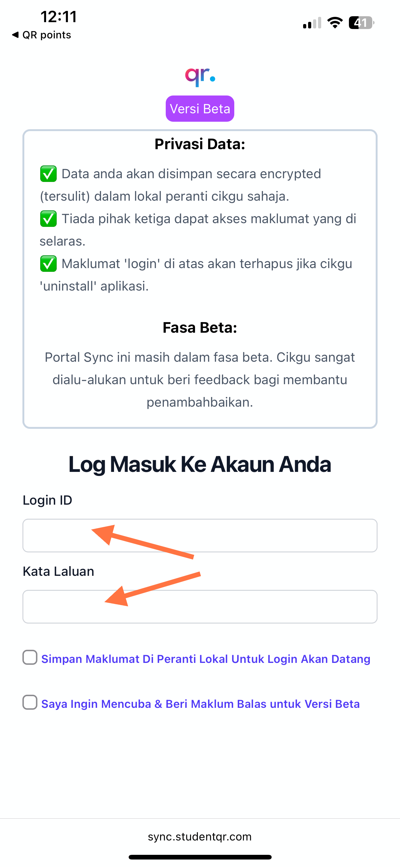 GURU PERLU MASUKKAN LOGIN ID DAN KATA LALUAN YANG DIGUNAKAN DI IDME. KEMUDIAN PILIH UNTUK 'SYNC' AMALAN BAIK ATAU SYNC KEHADIRAN'.