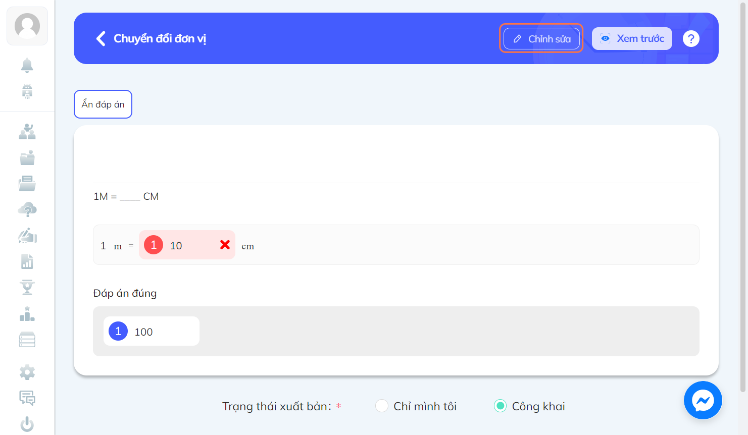 Nhấn chọn "Chỉnh sửa" để quay về màn hình chỉnh sửa câu hỏi