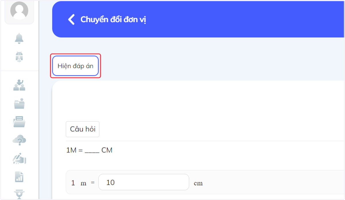 Nhấn chọn "Hiện đáp án" để kiểm tra đáp án