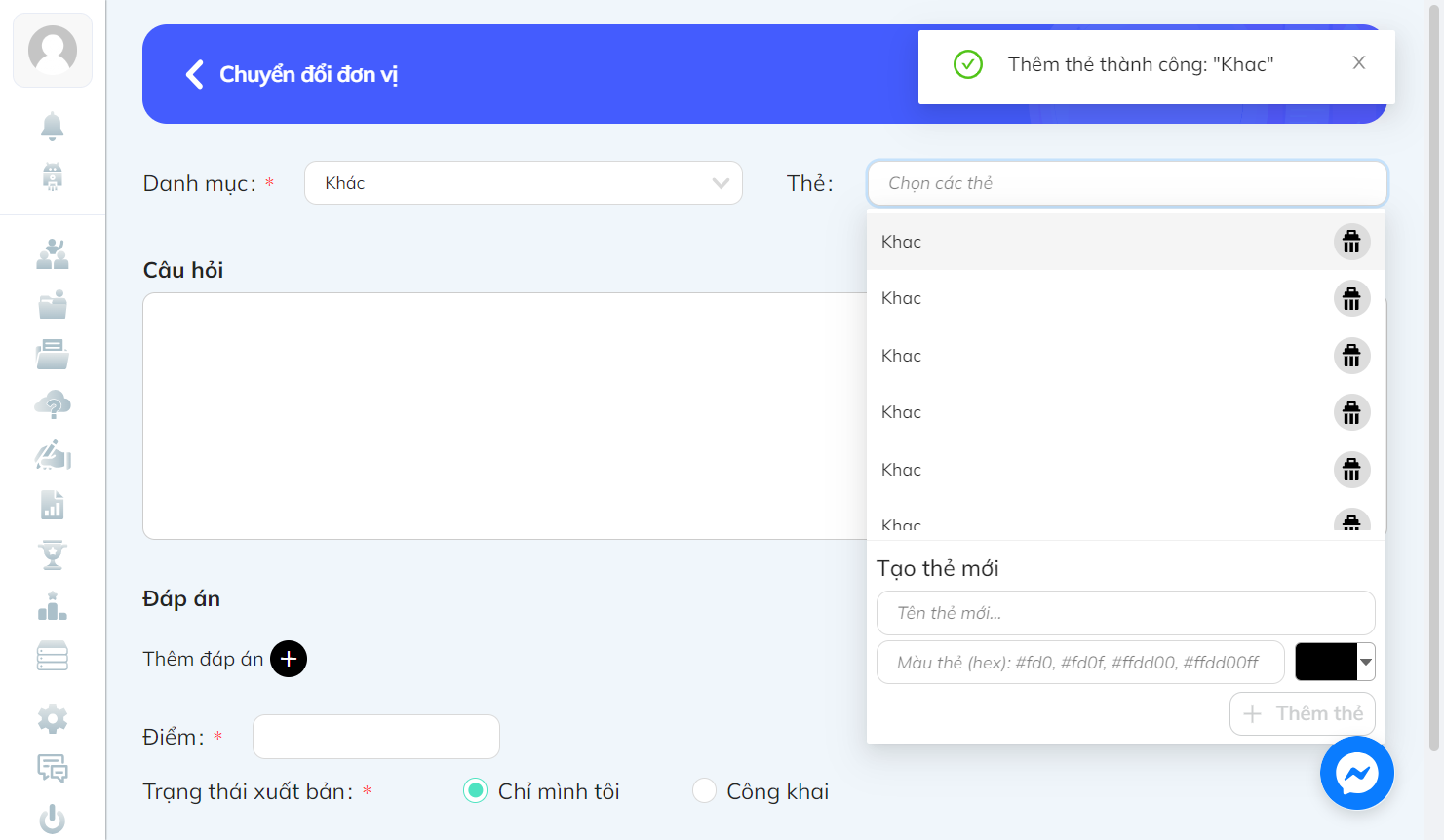Nhấn chọn vào thẻ vừa tạo