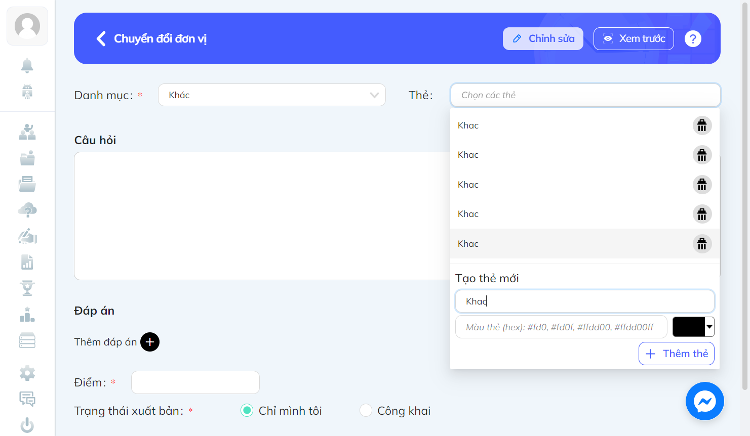 Nhấn vào khung để chọn màu thẻ