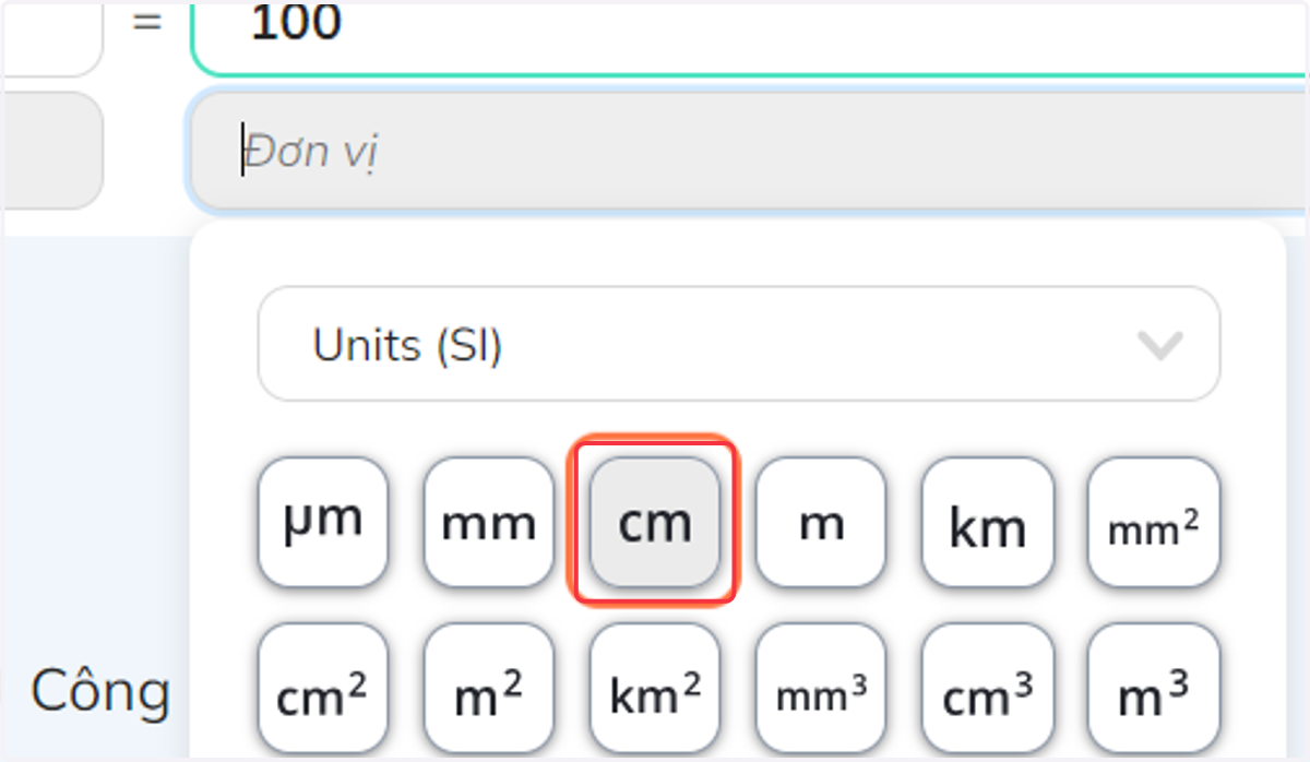 Chọn đơn vị cho đáp án