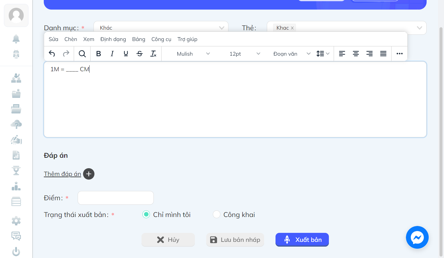Bấm chọn "+" để tạo đáp án tự động