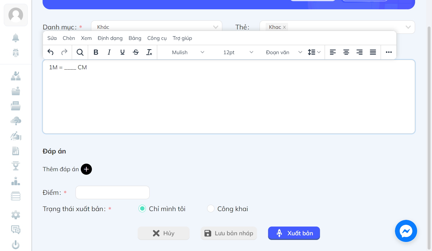Nhập văn bản vào khung câu hỏi