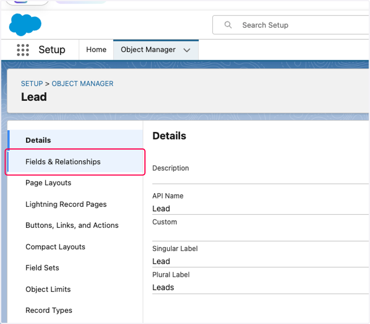 Click on Fields & Relationships