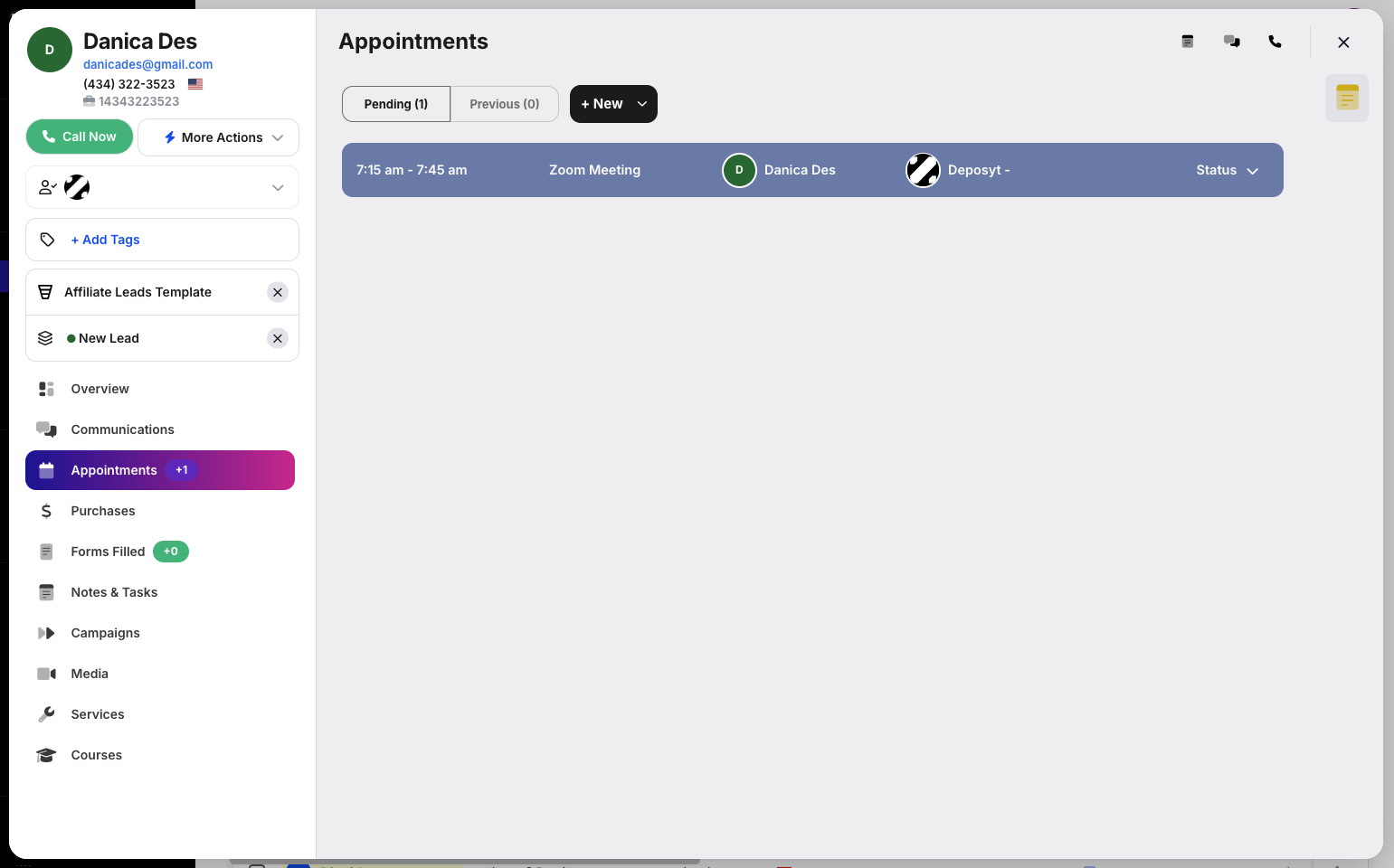 Step 5: From here, you can manage the customer’s appointments, view existing ones, and add new appointments.