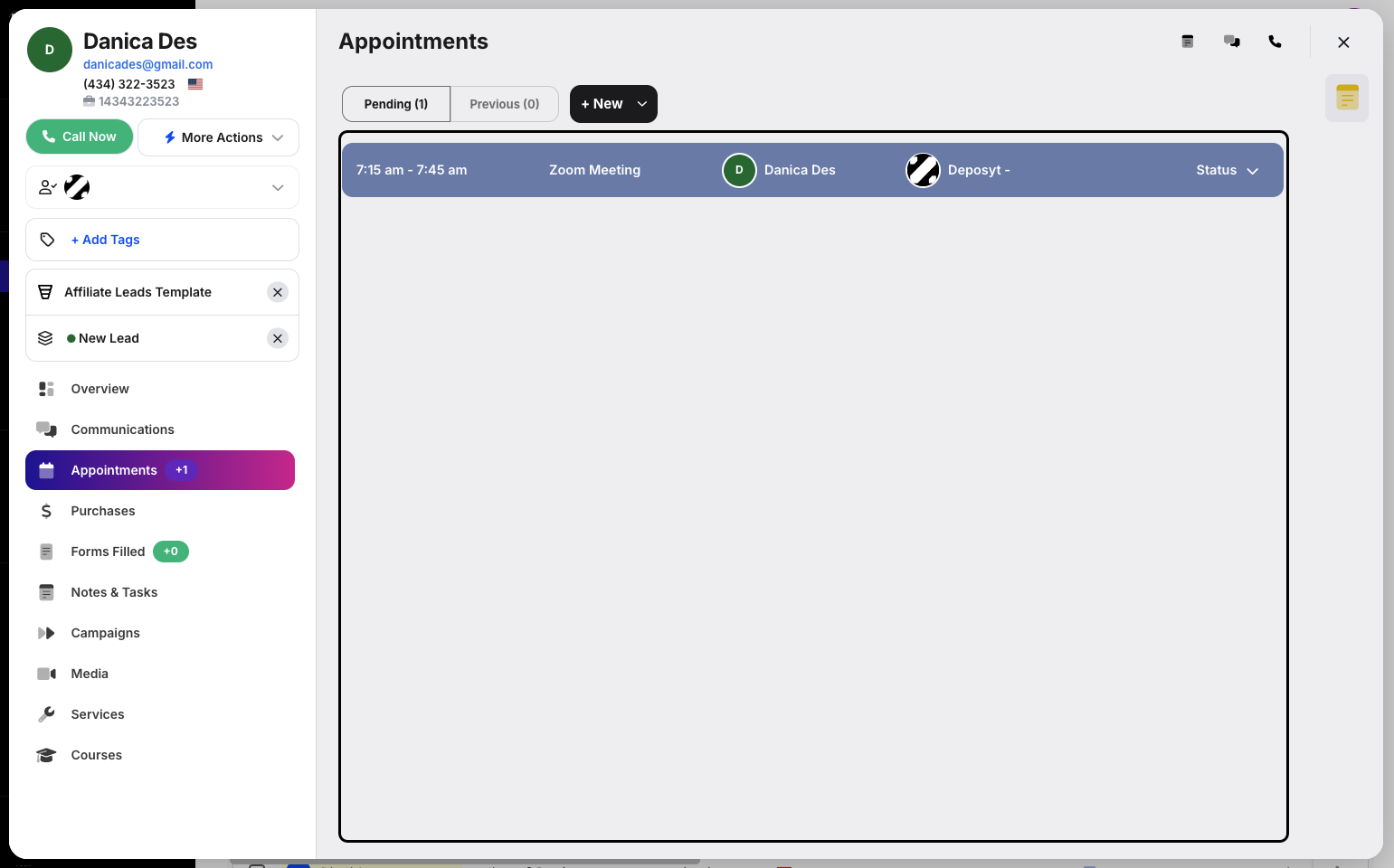 Step 5: From here, you can manage the customer’s appointments, view existing ones, and add new appointments.