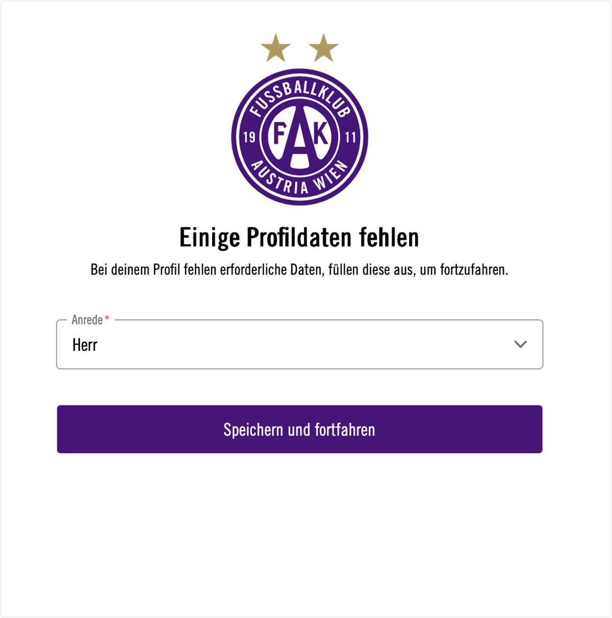 Falls notwendig, vervollständige Dein Profil