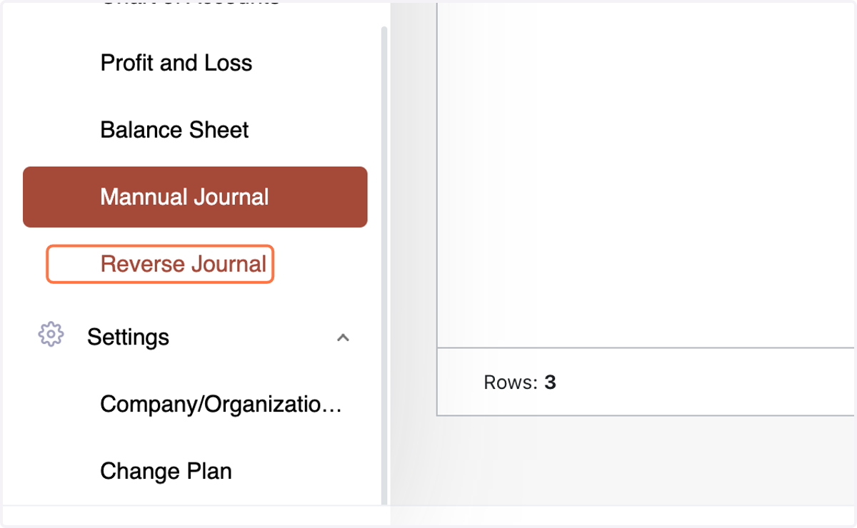 Access the Reverse Journal Menu under the Accountancy Section.
