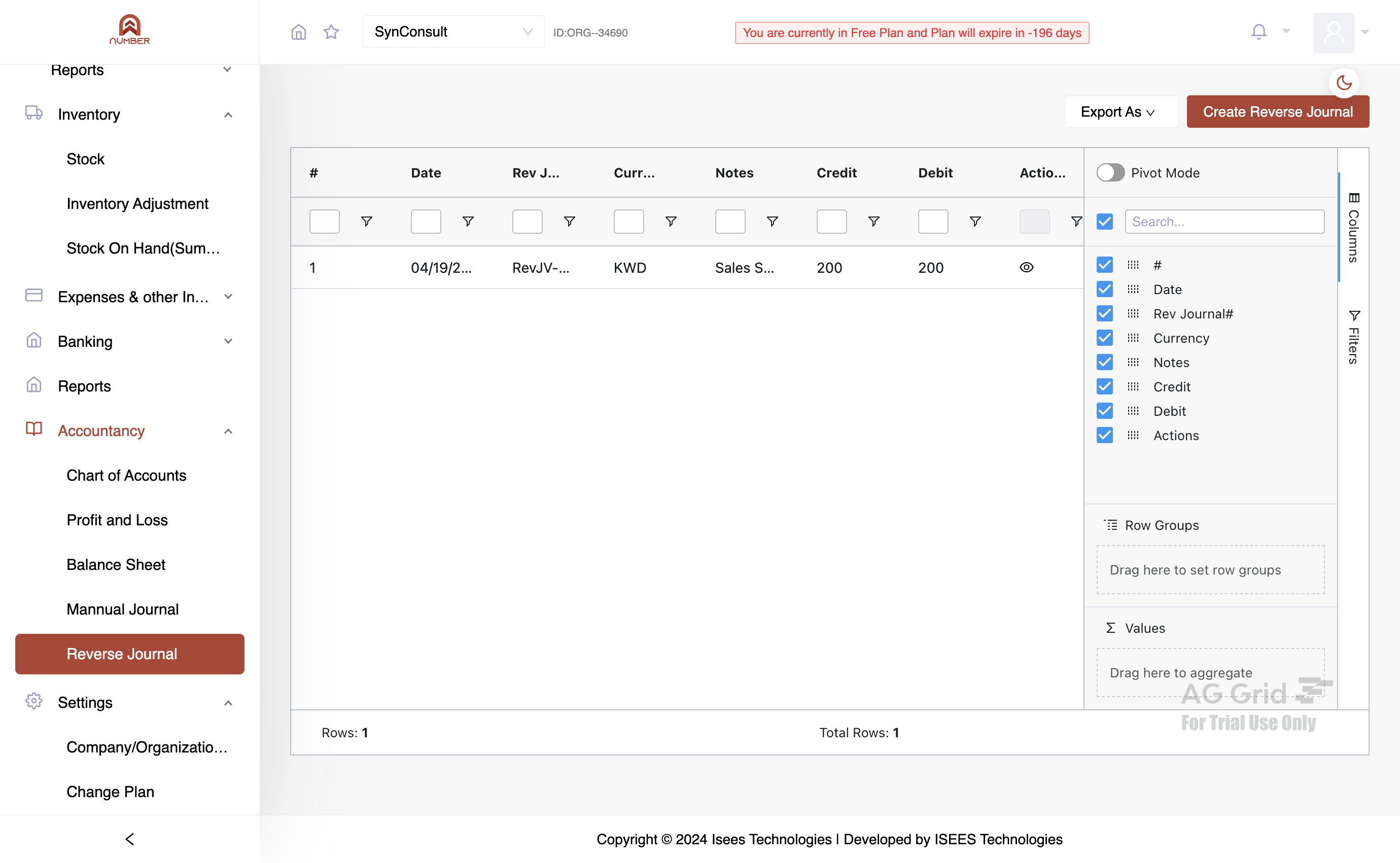 Click on "Create Reverse Journal."
