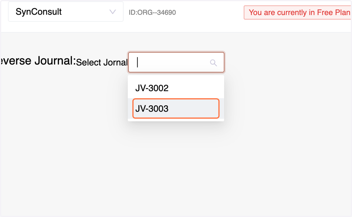 Choose the journal from the existing list that needs reversal.