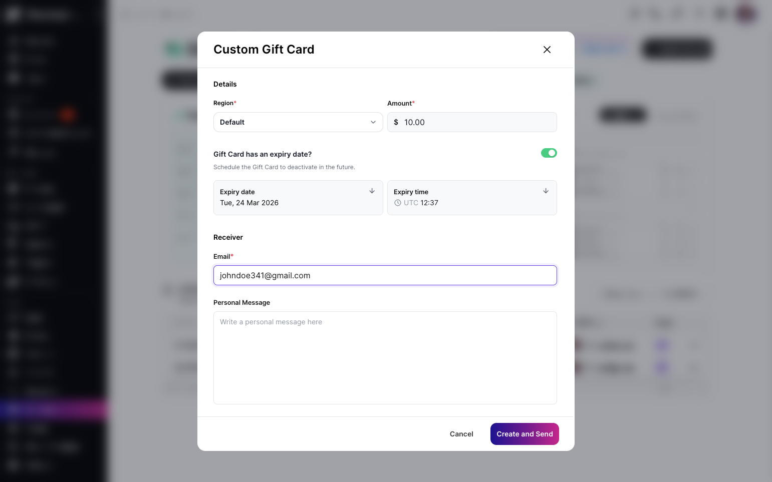 Creating a new Gift Card