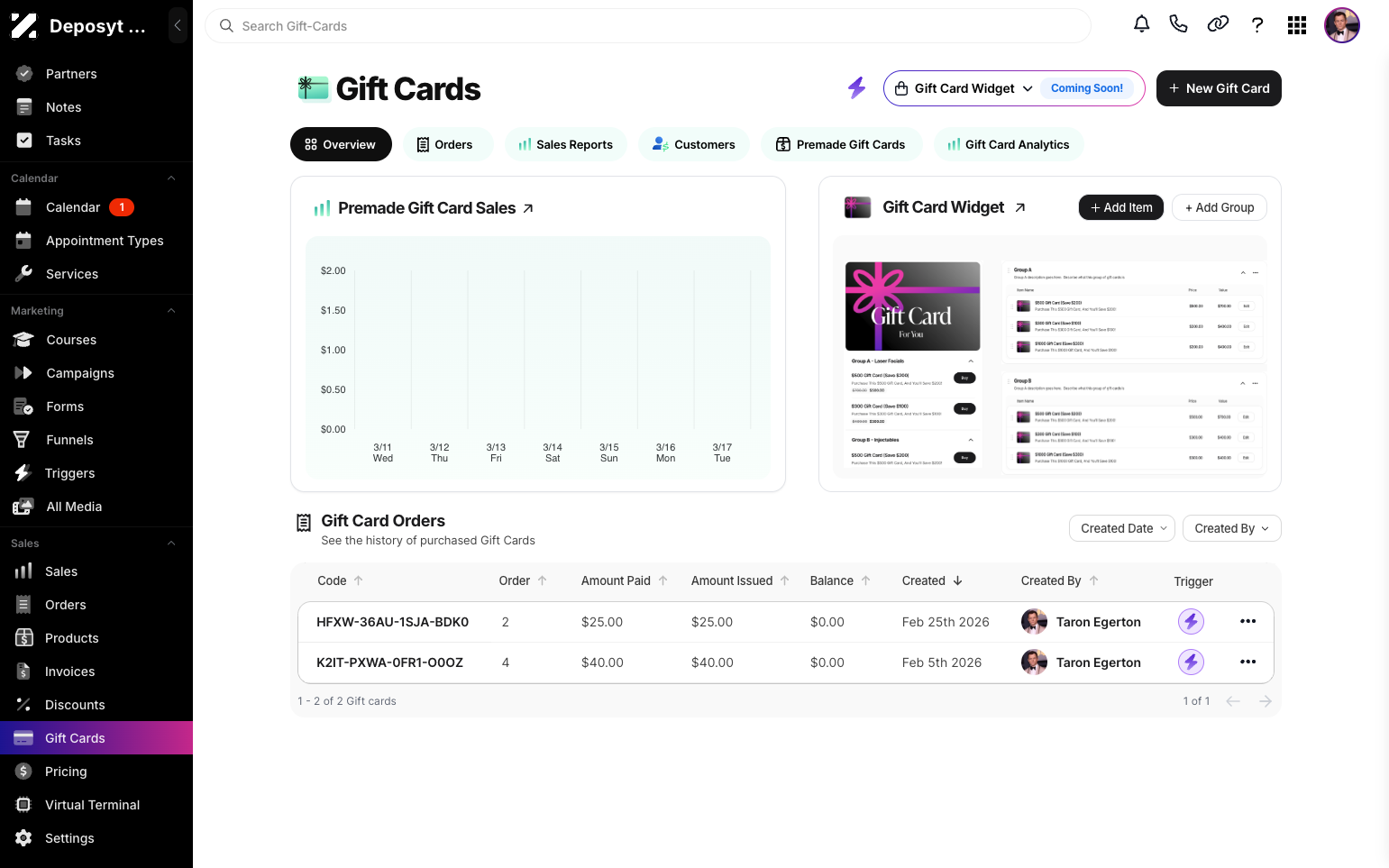 Step 2: You will then be navigated to the Gift Cards tab. 