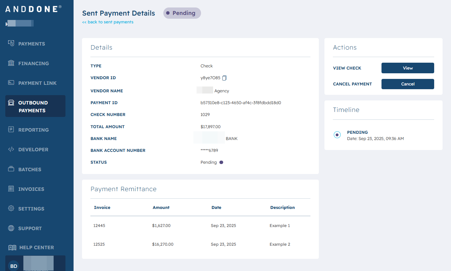 Payment details are displayed