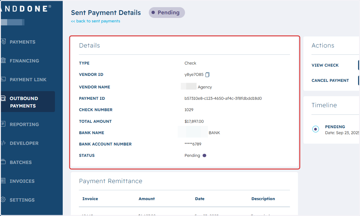 Payment details are displayed