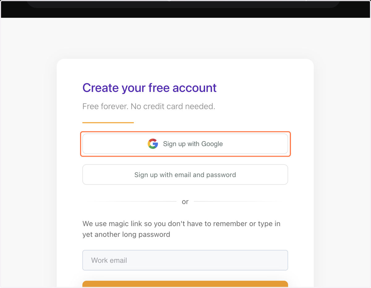 Sign up with Google рүү орно