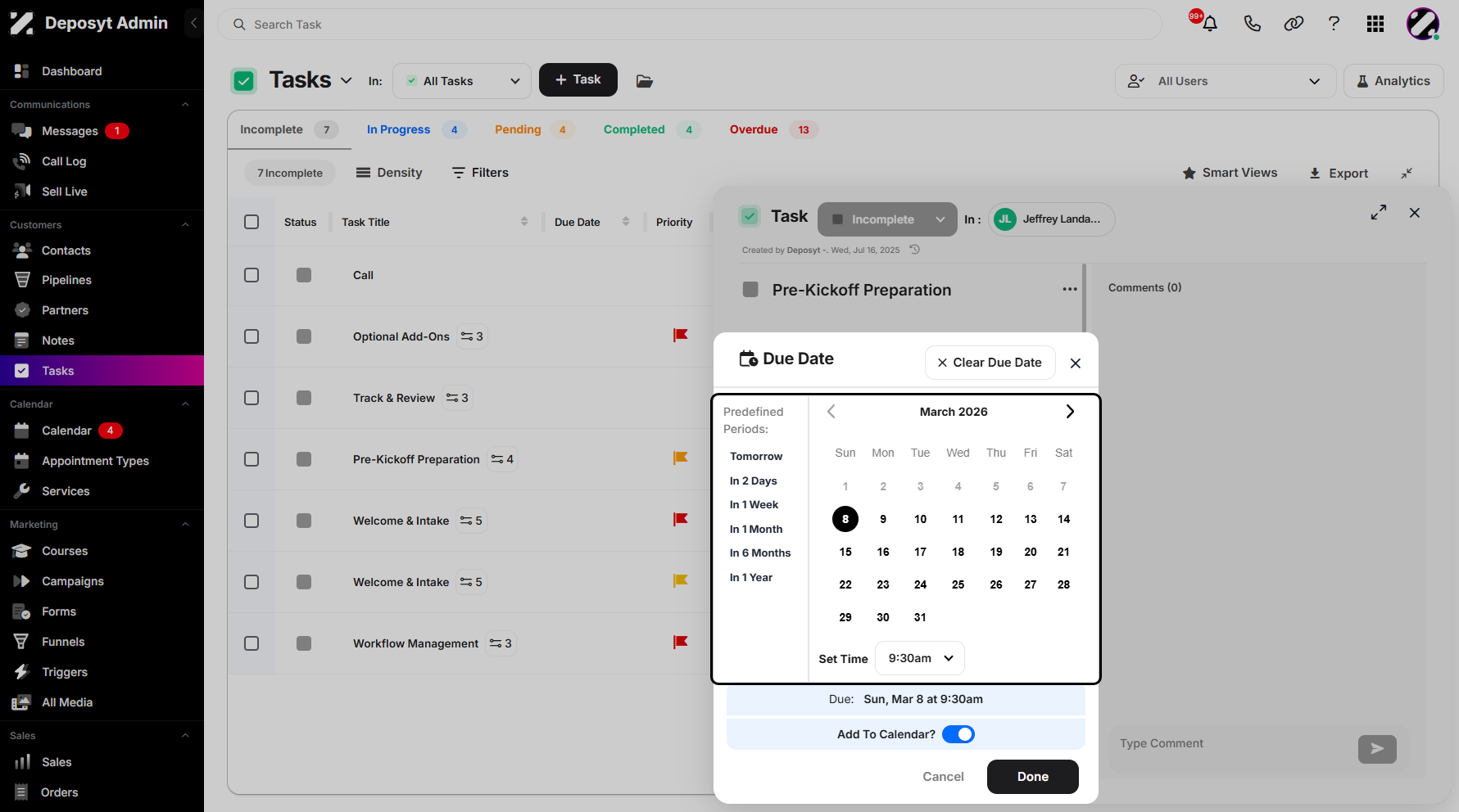 Step 7: A pop-up window will appear, allowing you to change the task’s due date. You can also adjust the Set Time as needed and toggle the Add to Calendar switch to include it in your calendar.