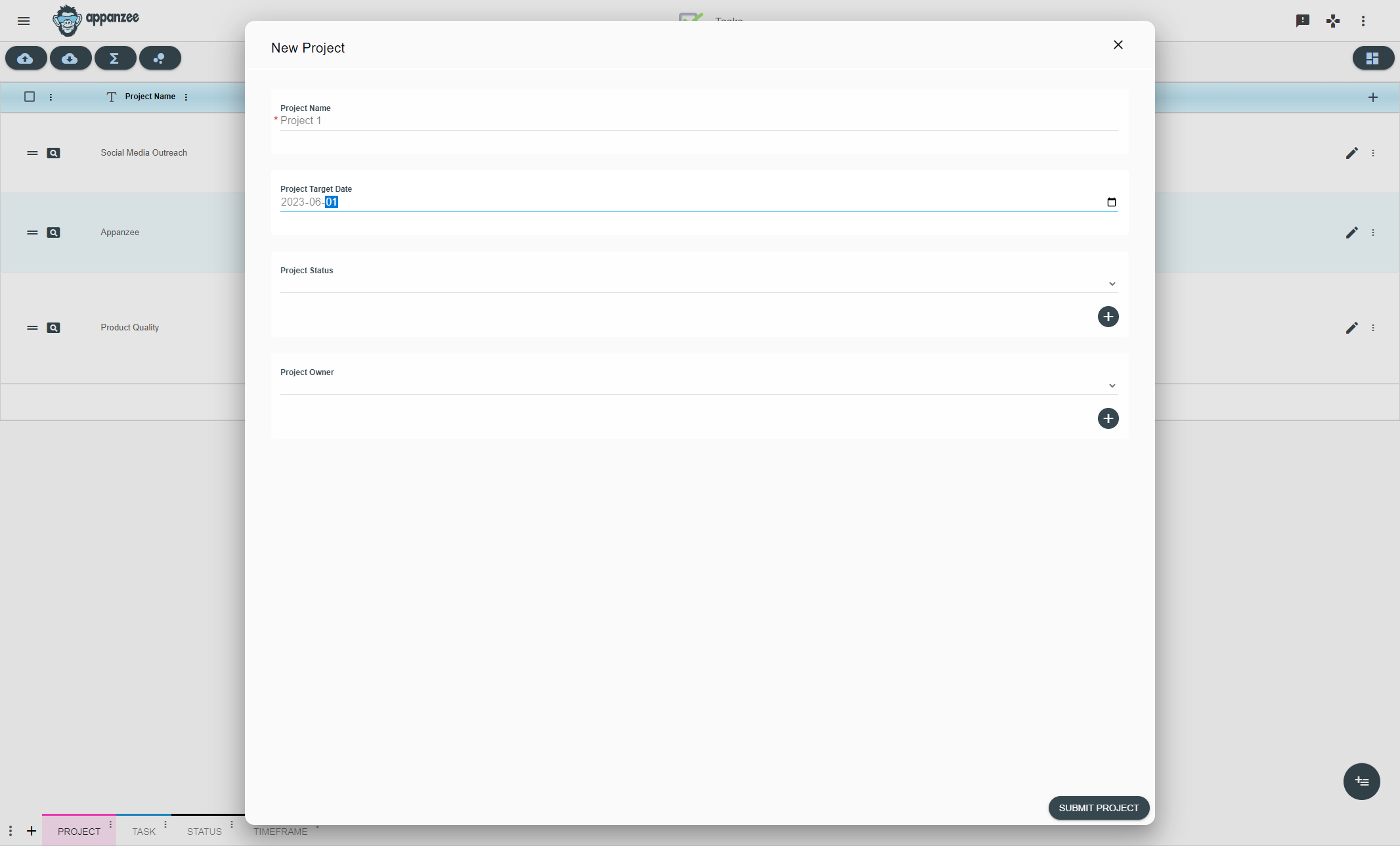 Set the project target date